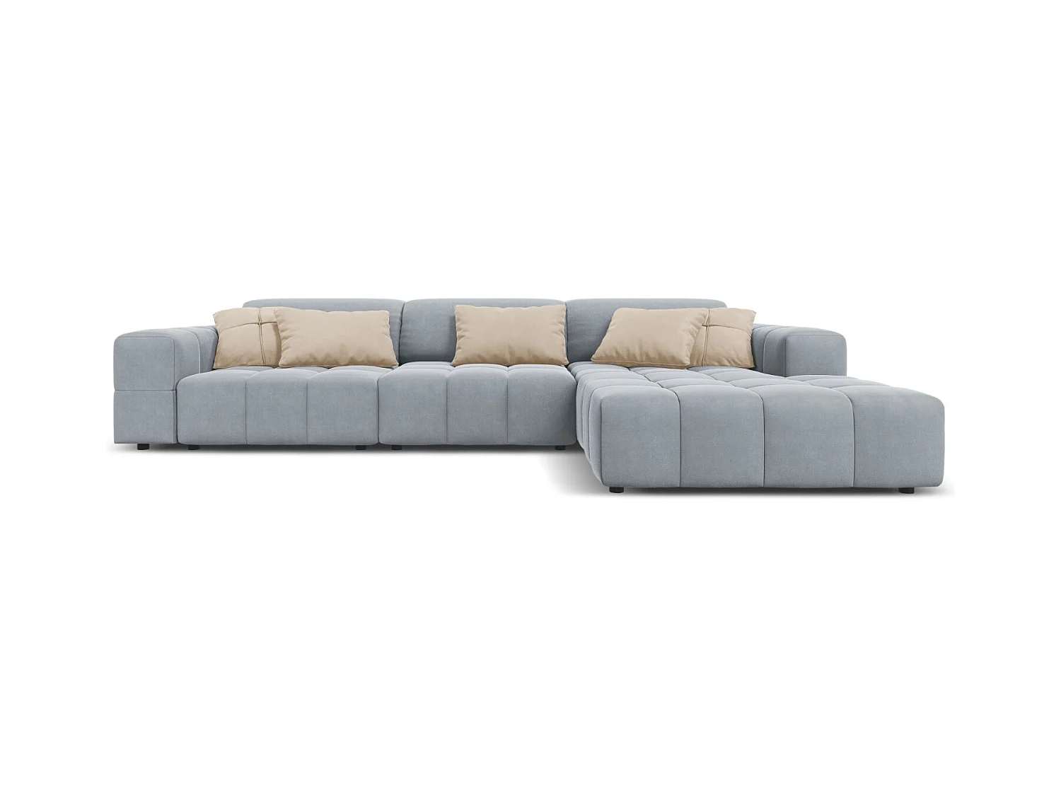 CXL by Christian Lacroix - Rechter hoekbank "Luc" 4 zitplaatsen, Flueel, Lichtblauw - 284x166x70cm