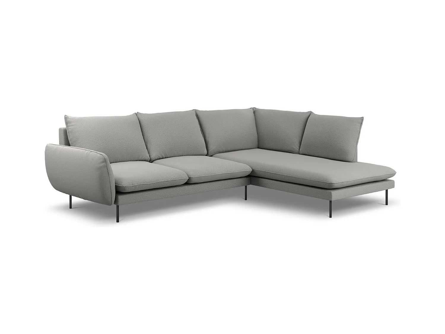 Cosmopolitan Design - Rechter hoekbank "Vienna" 6 zitplaatsen, Boucle, Grijs - 275x185x95cm