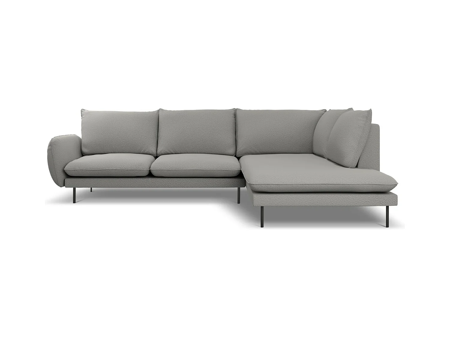 Cosmopolitan Design - Sofá de canto direito "Vienna" 6 lugares em tecido bouclé cinza - 275x185x95cm