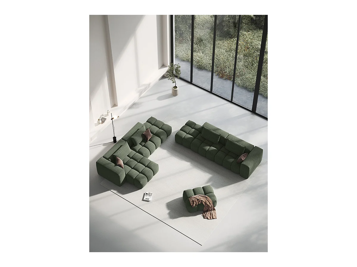CXL by Christian Lacroix - Canapé d'angle gauche modulable "Lorella" 4 places en tissu structurel vert olive foncé - 265x145x70cm