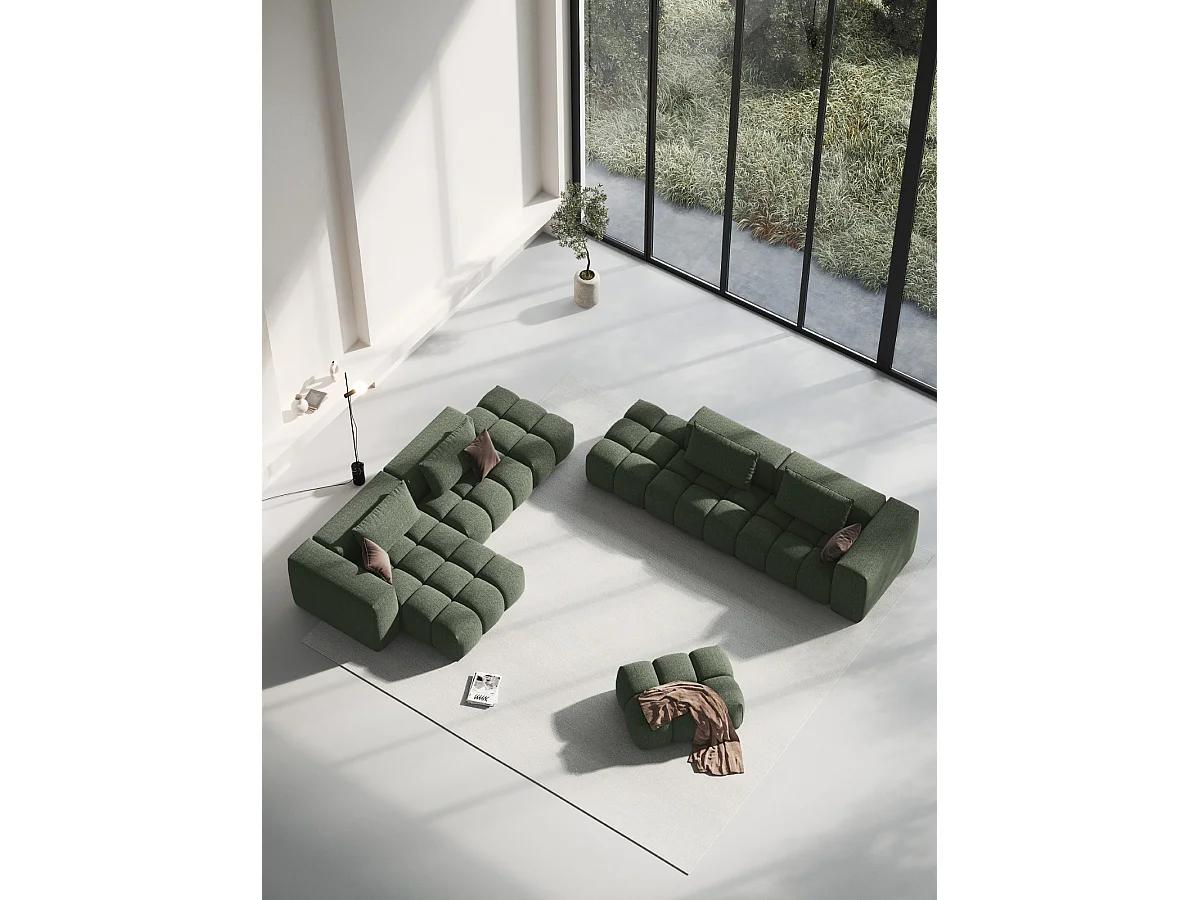 CXL by Christian Lacroix - Canapé d'angle gauche modulable "Lorella" 4 places en tissu structurel vert olive foncé - 265x145x70cm