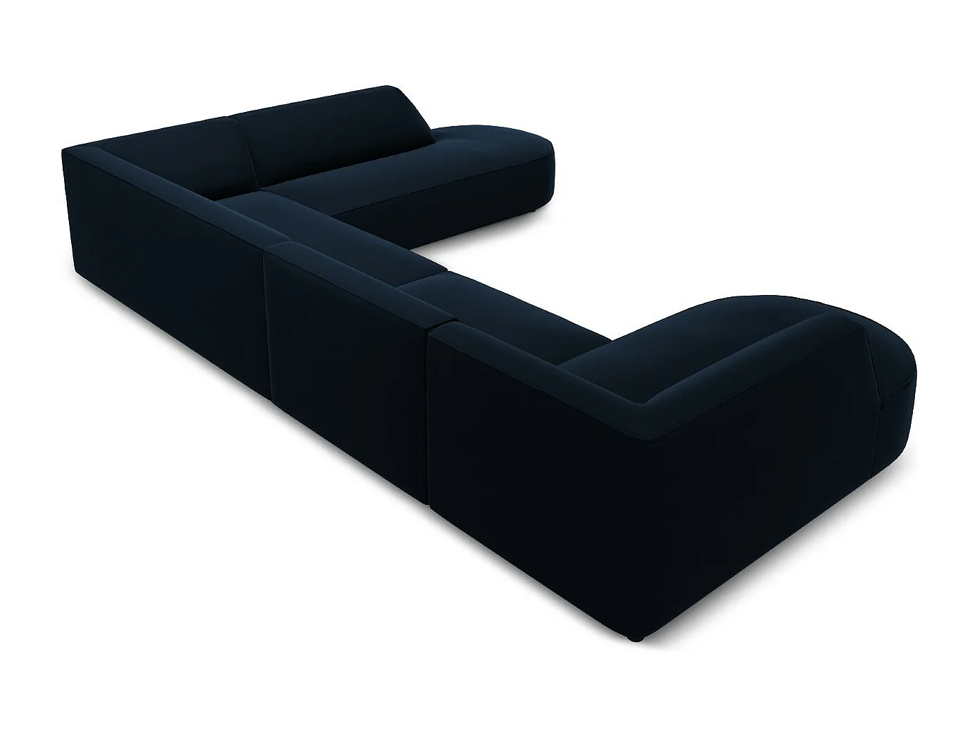CXL by Christian Lacroix - Sofá de canto direito panorâmico "Charles" 7 lugares em veludo azul escuro - 366x273x69cm