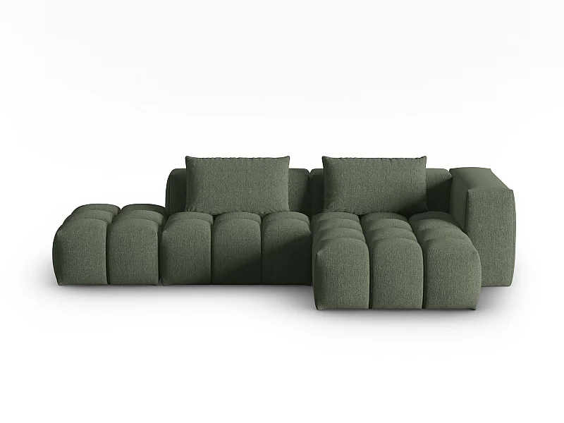 CXL by Christian Lacroix - Sofá esquinero modular derecho "Lorella" 4 plazas de tejido estructural verde oliva oscuro - 265x145x70cm