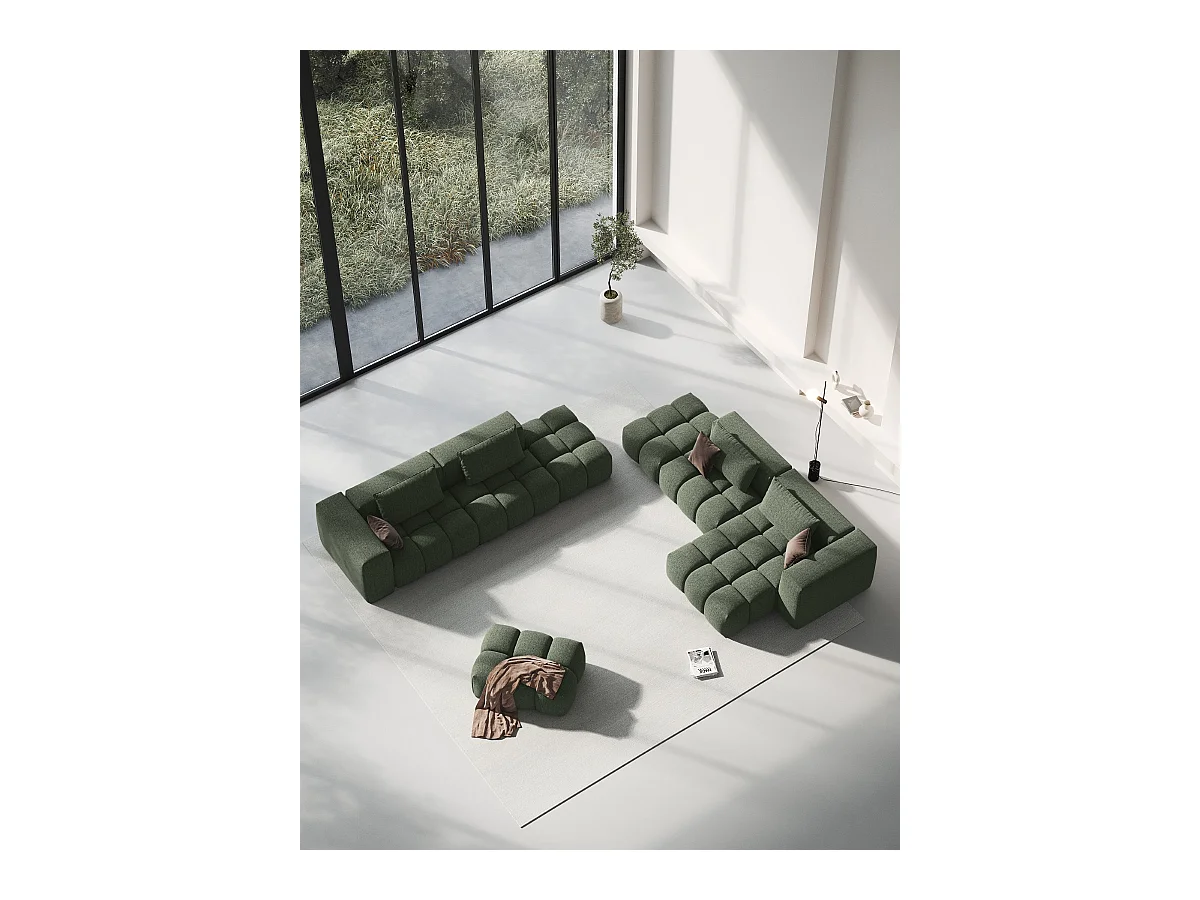 CXL by Christian Lacroix - Canapé d'angle droit modulable "Lorella" 4 places en tissu structurel vert olive foncé - 265x145x70cm