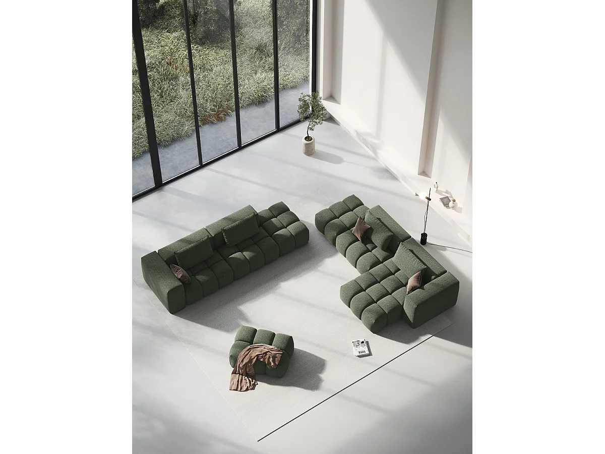 CXL by Christian Lacroix - Canapé d'angle droit modulable "Lorella" 4 places en tissu structurel vert olive foncé - 265x145x70cm