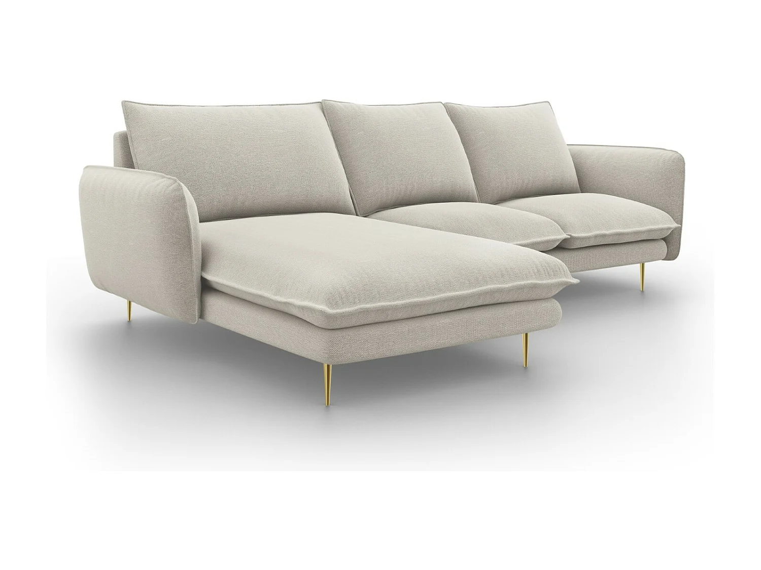 Cosmopolitan Design - Divano angolare sinistro "Vienna" 5 posti in tessuto strutturato beige chiaro - 255x170x95cm
