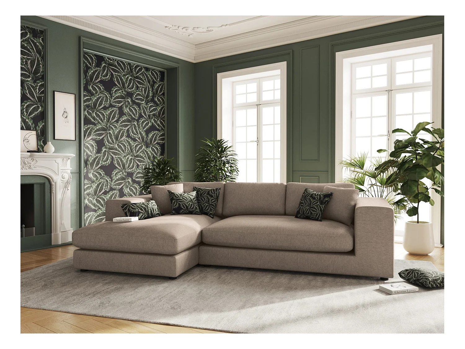 CXL by Christian Lacroix - 5-Sitzer Ecksofa links "Tendance" Sitzer aus strukturiertem Stoff hellbraun - 282x174x72cm