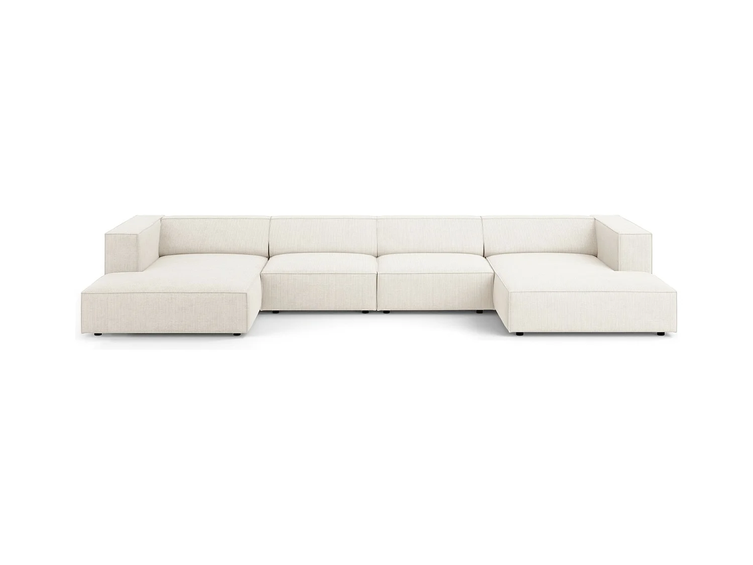 Cosmopolitan Design - Panoramische bank "Arendal" 6 zitplaatsen, Chenille met ribbeleffect, Ivoor - 364x166x70cm