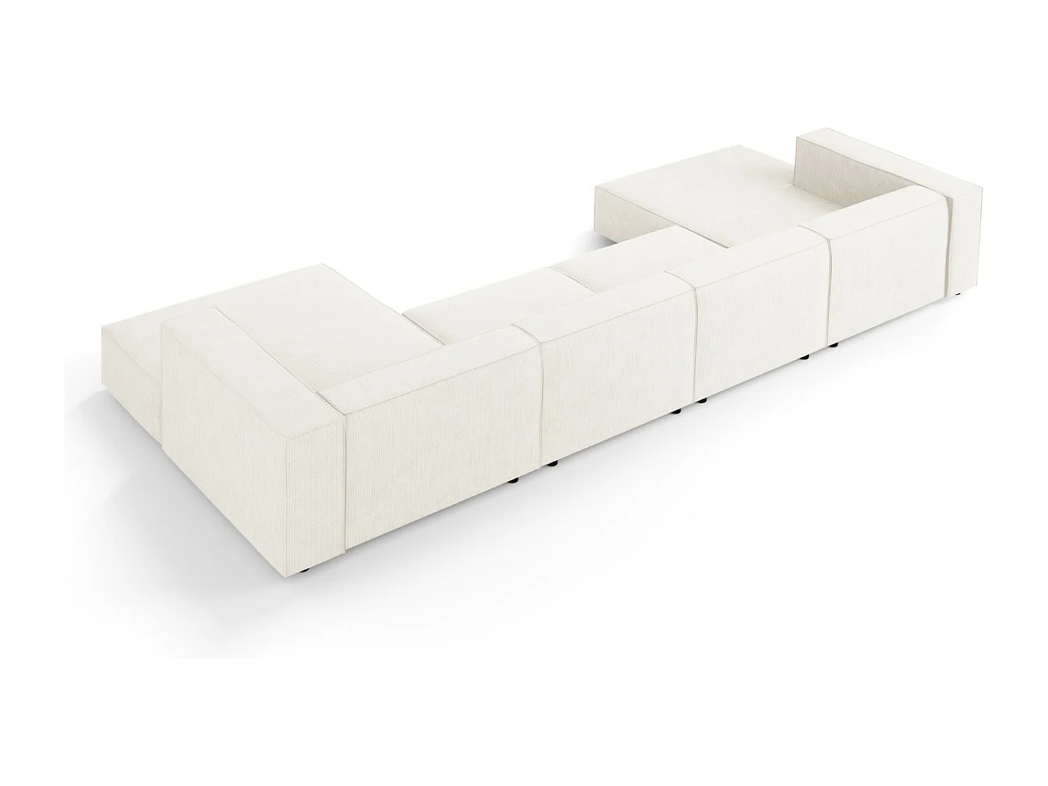 Cosmopolitan Design - Sofá panorâmico "Arendal" 6 lugares em tecido chenille com efeito canelado marfim - 364x166x70cm