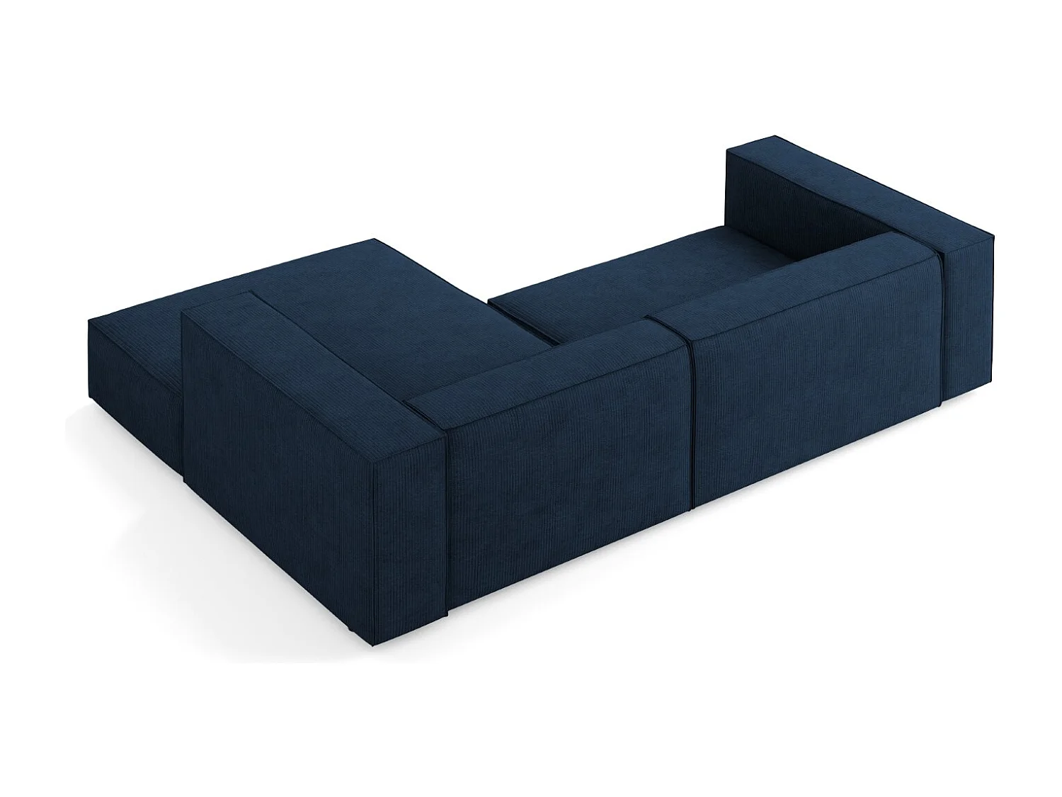 Cosmopolitan Design - Divano angolare destro "Arendal" 3 posti in ciniglia con effetto a coste blu reale - 224x166x70cm