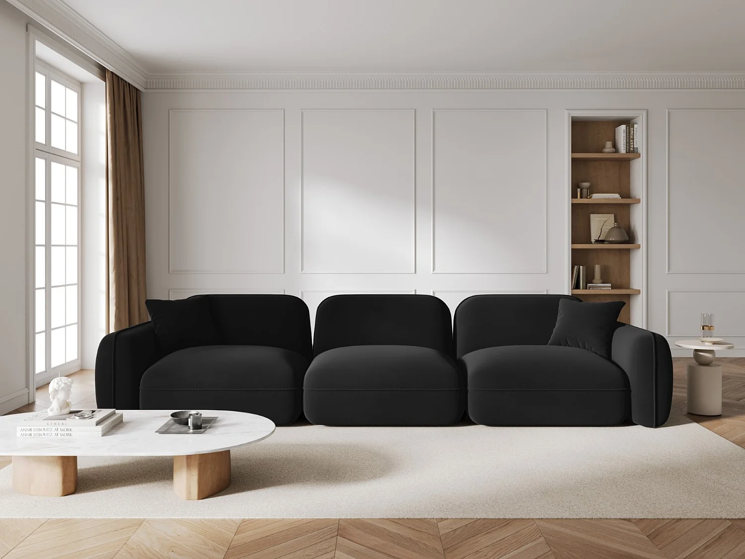 CXL by Christian Lacroix - Sofá modular "Lucien" 4 plazas de terciopelo negro - 320x90x70cm