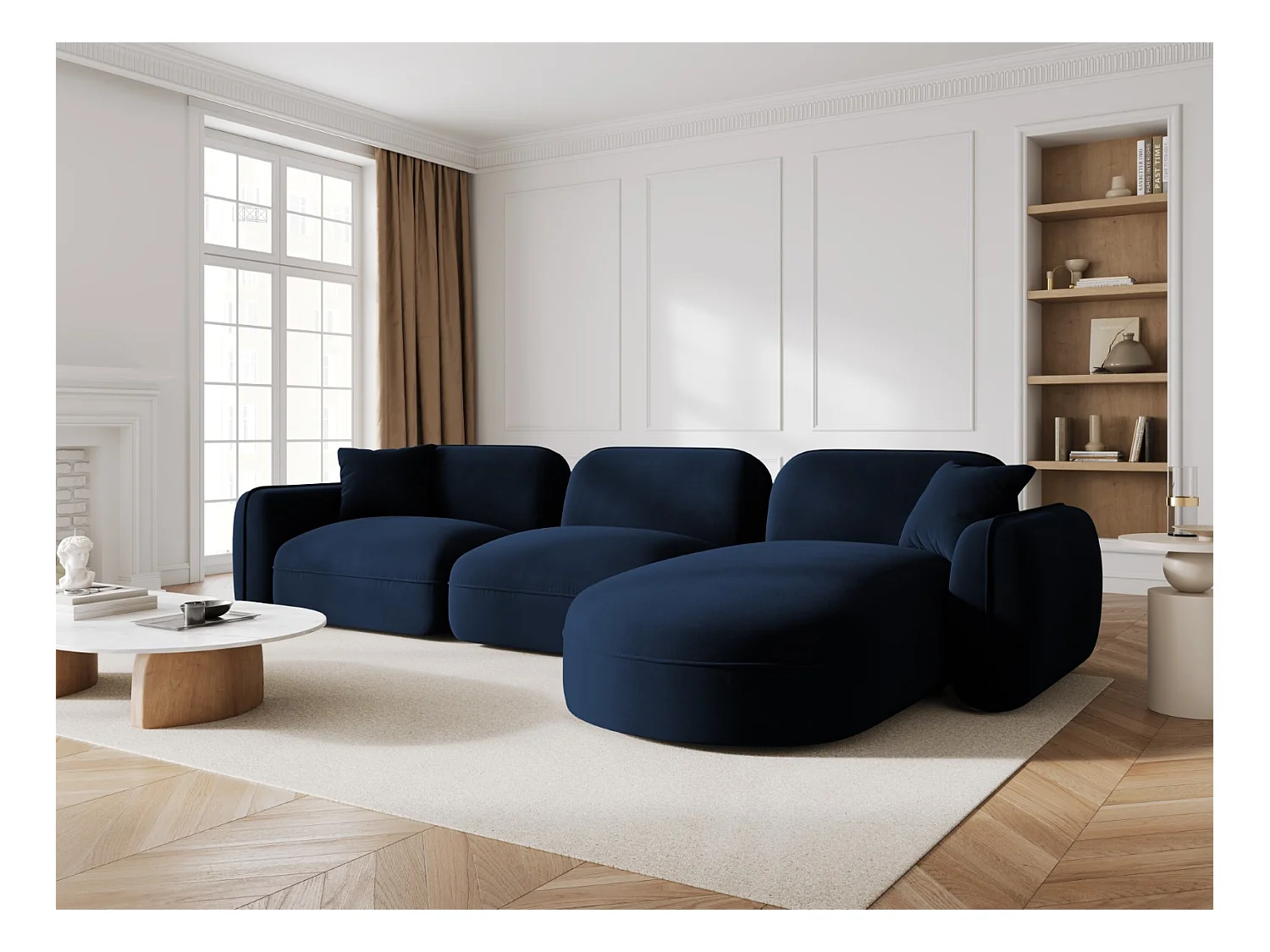 CXL by Christian Lacroix - Canapé d'angle droit modulable "Lucien" 4 places en velours bleu roi - 320x165x70cm