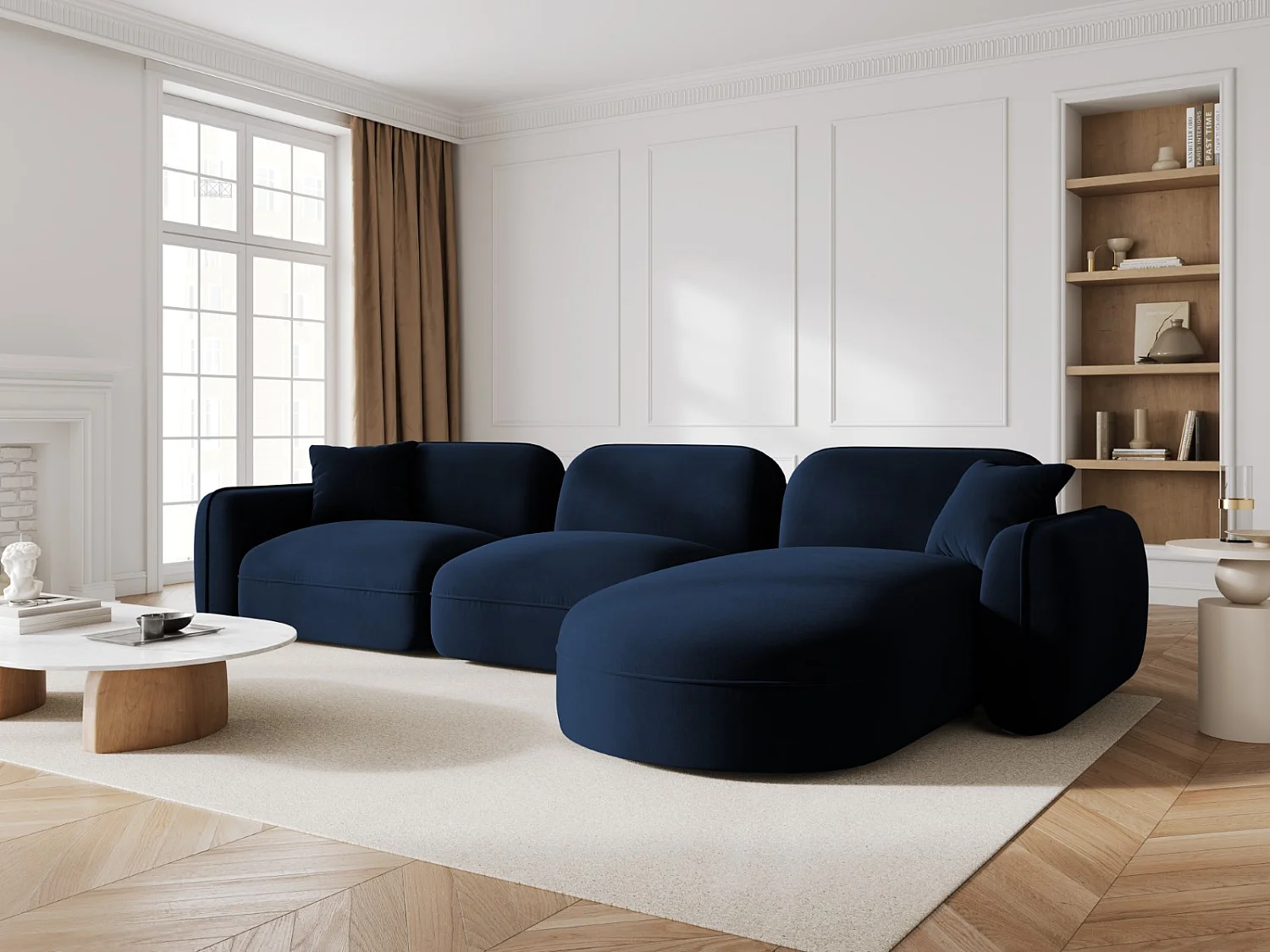 CXL by Christian Lacroix - Canapé d'angle droit modulable "Lucien" 4 places en velours bleu roi - 320x165x70cm