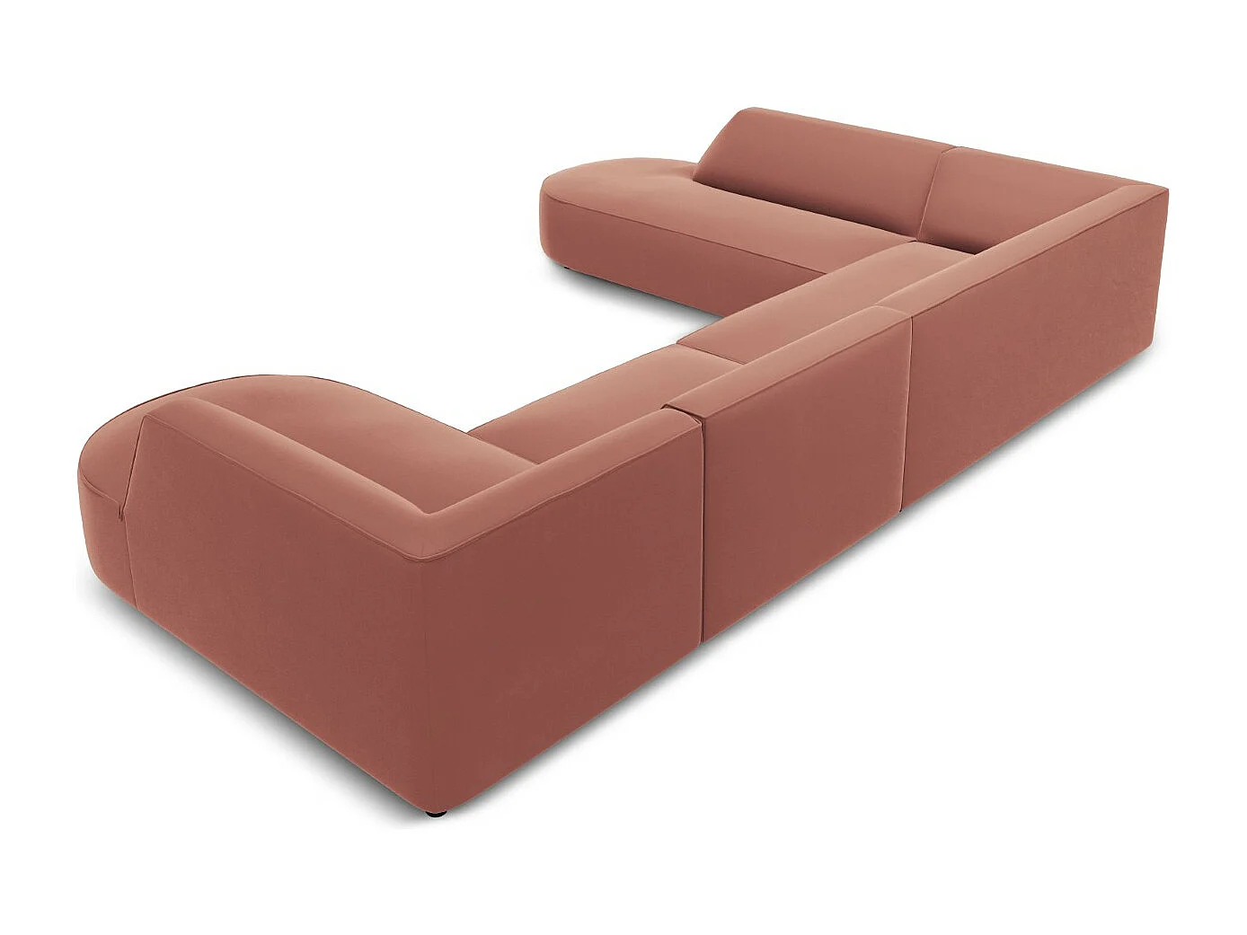 CXL by Christian Lacroix - Canapé d'angle gauche panoramique "Charles" 7 places en velours rose - 366x273x69cm