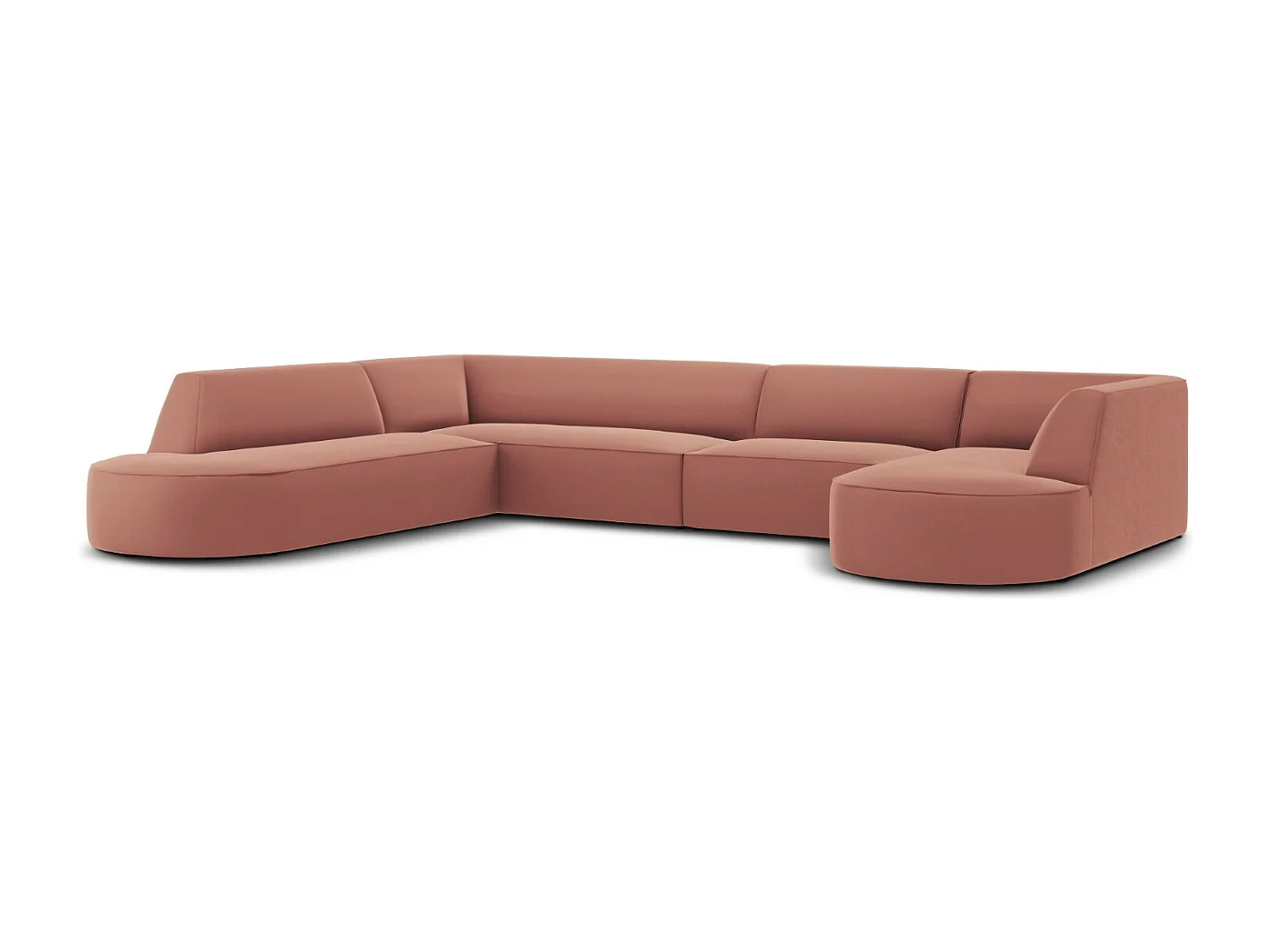 CXL by Christian Lacroix - Sofá de canto panorâmico à esquerda "Charles" 7 lugares em veludo rosa - 366x273x69cm