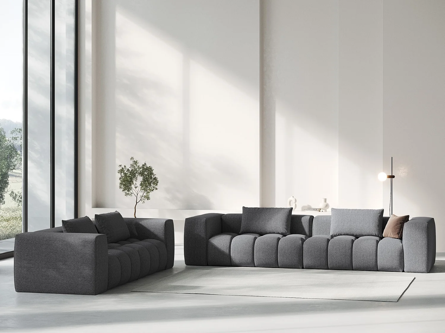 CXL by Christian Lacroix - 3-Sitzer modulares Sofa "Lorella" Sitzer aus strukturiertem Stoff grau - 230x85x70cm