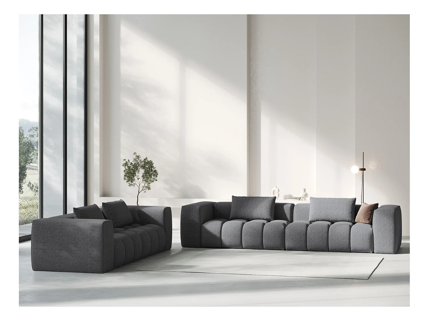 CXL by Christian Lacroix - Canapé modulable "Lorella" 3 places en tissu structurel gris - 230x85x70cm