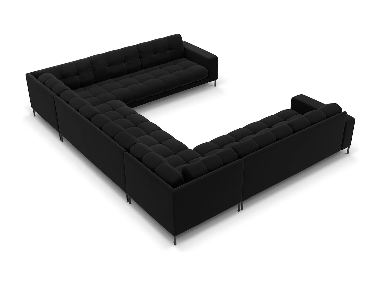 Cosmopolitan Design - Sofá panorâmico "Bali" 9 lugares em veludo preto - 327x256x75cm