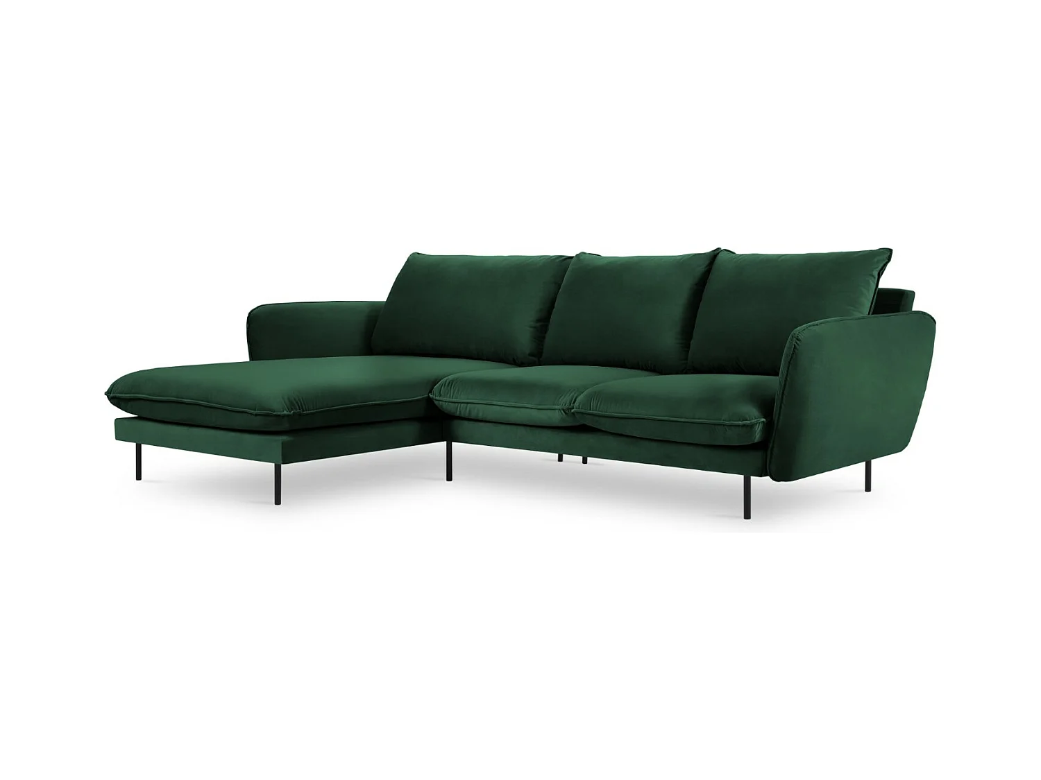 Cosmopolitan Design - Linker hoekbank "Vienna" 5 zitplaatsen, Flueel, Flessengroen - 255x170x95cm
