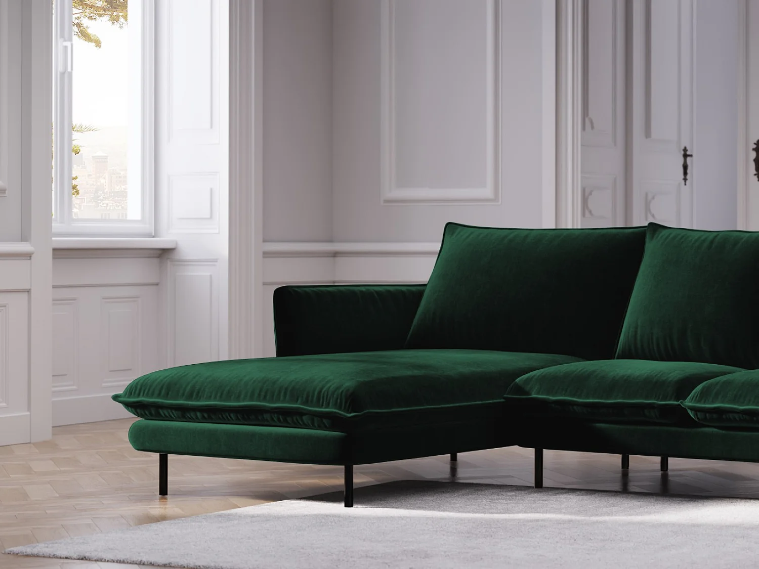 Cosmopolitan Design - Canapé d'angle gauche "Vienna" 5 places en velours vert bouteille - 255x170x95cm