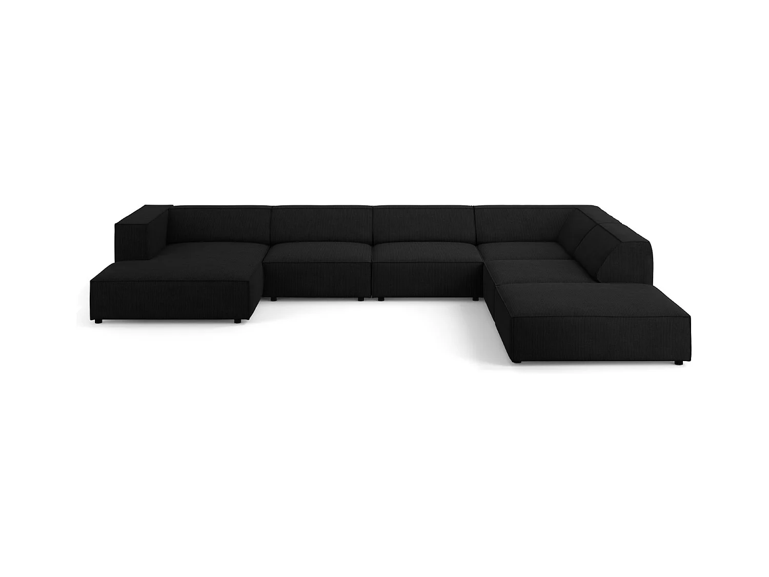 Cosmopolitan Design - Panoramische hoekbank rechts "Arendal" 7 zitplaatsen, Chenille met ribbeleffect, Zwart - 364x262x70cm