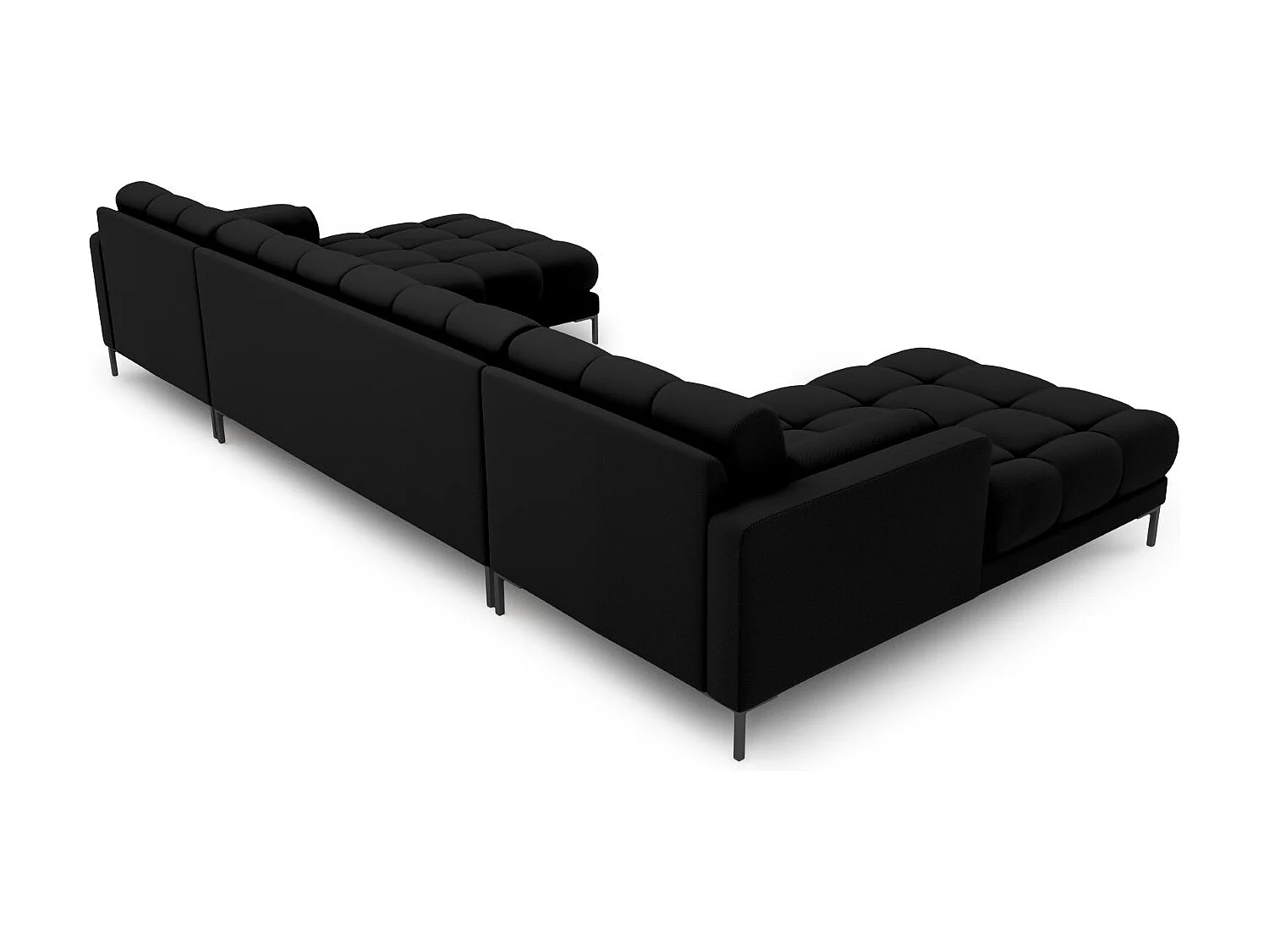 Cosmopolitan Design - Sofá panorámico "Bali" 7 plazas de tejido estructural negro - 383x185x75cm
