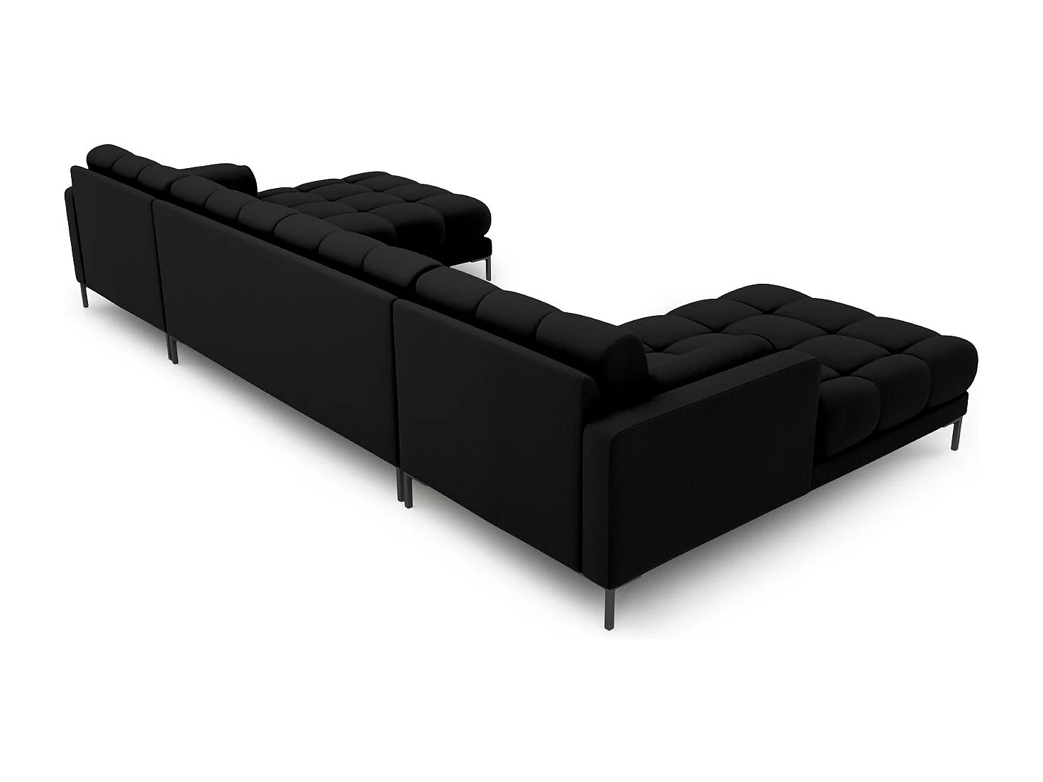 Cosmopolitan Design - Sofá panorámico "Bali" 7 plazas de tejido estructural negro - 383x185x75cm