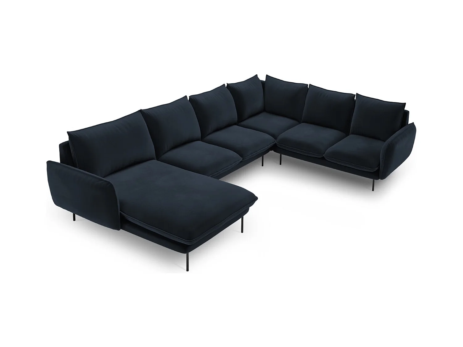 Cosmopolitan Design - Canapé d'angle droit panoramique "Vienna" 7 places en velours bleu foncé - 330x235x95cm