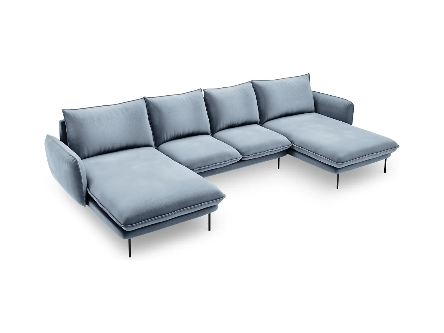 Cosmopolitan Design - Panoramische bank "Vienna" 6 zitplaatsen, Flueel, Blauw - 350x170x95cm