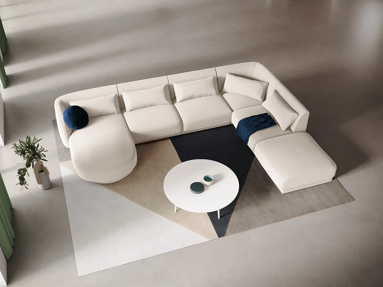 Cosmopolitan Design - Canapé d'angle droit panoramique "Tulum" 6 places en velours beige clair - 330x255x70cm