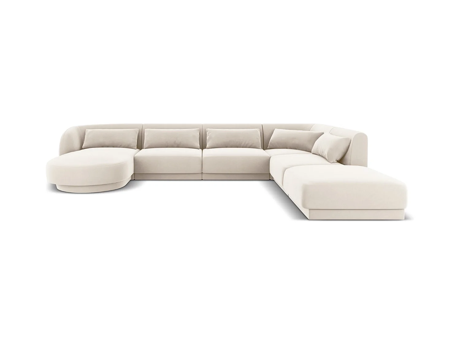 Cosmopolitan Design - Canapé d'angle droit panoramique "Tulum" 6 places en velours beige clair - 330x255x70cm