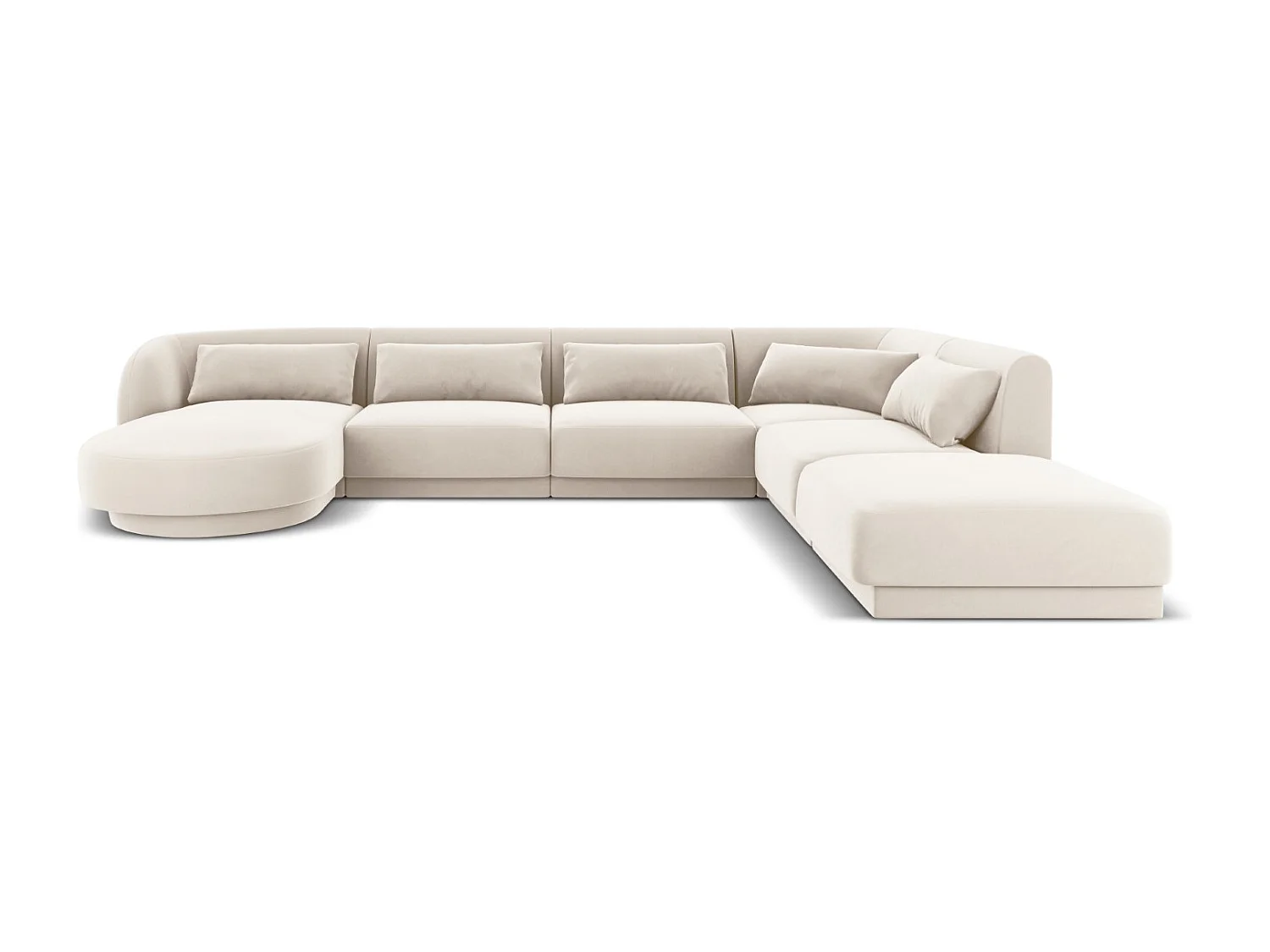 Cosmopolitan Design - 6-Sitzer Panoramasofa rechts "Tulum" aus Samt leichtes beige - 330x255x70cm