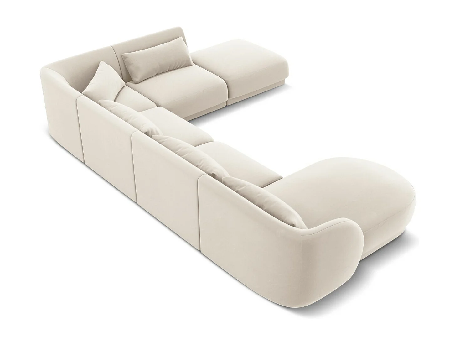 Cosmopolitan Design - 6-Sitzer Panoramasofa rechts "Tulum" aus Samt leichtes beige - 330x255x70cm