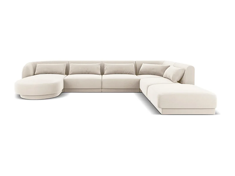 Cosmopolitan Design - Sofá de canto direito panorâmico "Tulum" 6 lugares em veludo bege claro - 330x255x70cm
