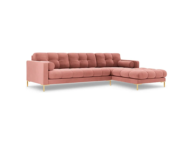 Cosmopolitan Design - 5-Sitzer Ecksofa rechts "Bali" aus Samt rosa - 293x185x75cm