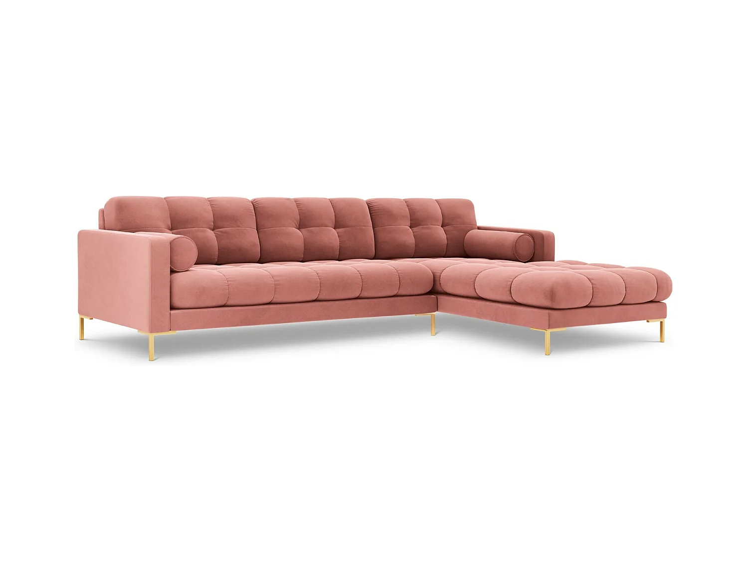 Cosmopolitan Design - Canapé d'angle droit "Bali" 5 places en velours rose - 293x185x75cm
