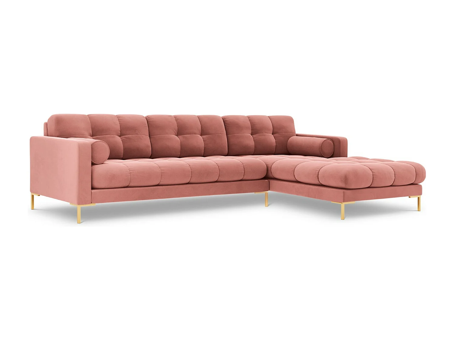 Cosmopolitan Design - Sofá de canto direito "Bali" 5 lugares em veludo rosa - 293x185x75cm