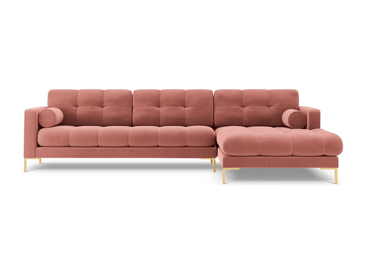 Cosmopolitan Design - Sofá de canto direito "Bali" 5 lugares em veludo rosa - 293x185x75cm