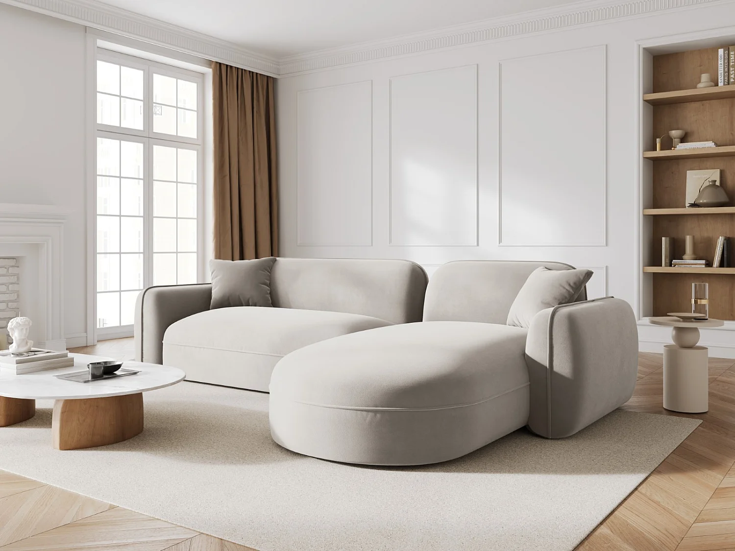 CXL by Christian Lacroix - Modulaire hoekbank rechts "Lucien" 4 zitplaatsen, Flueel, Lichtbeige - 275x165x70cm