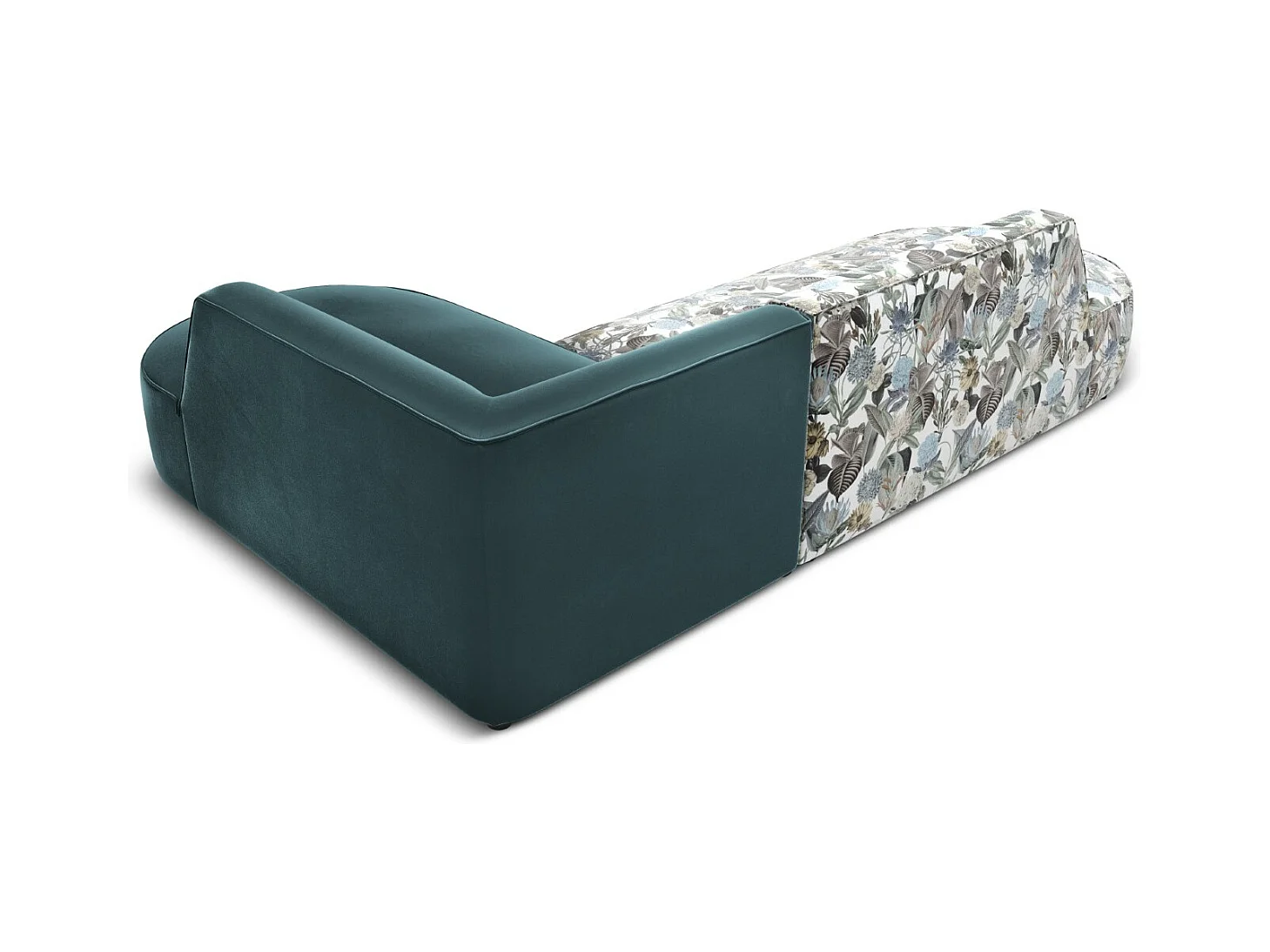 CXL by Christian Lacroix - Canapé d'angle droit "Charles" 4 places en velours motif de jardin bleu clair,bleu - 273x180x69cm