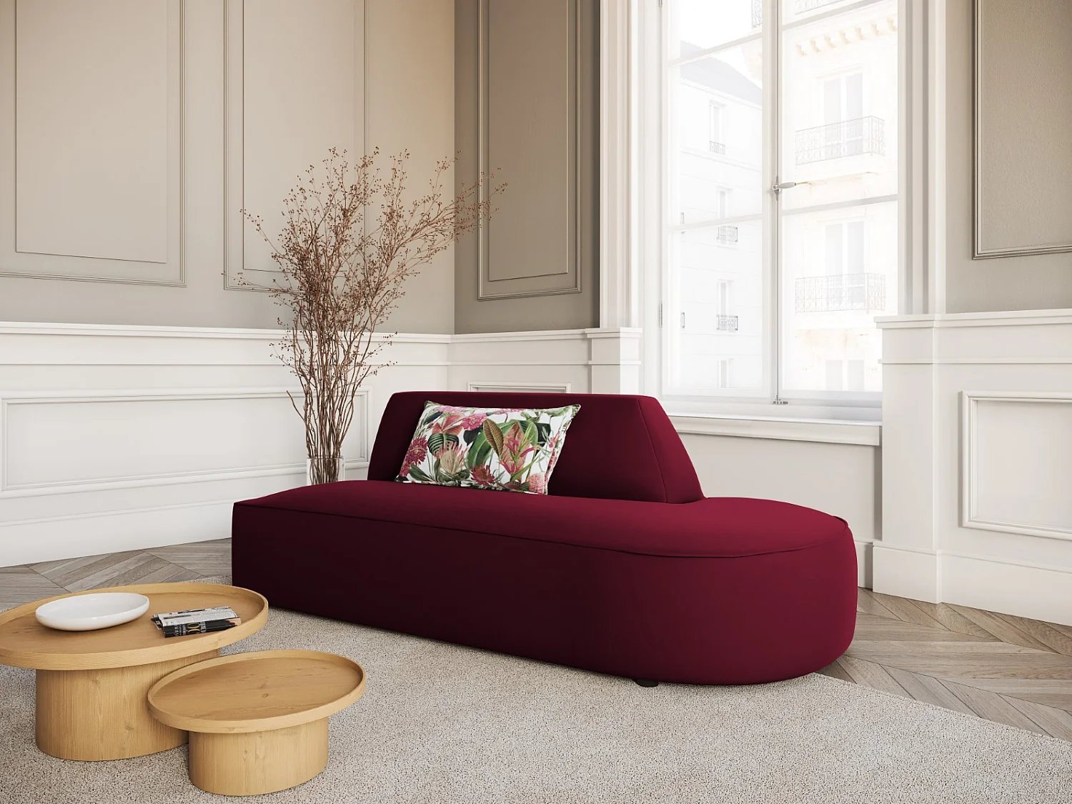 CXL by Christian Lacroix - Sofa modułowa bok prawy, "Charles" 2 miejsca welur, czerwony - 181x93x69cm