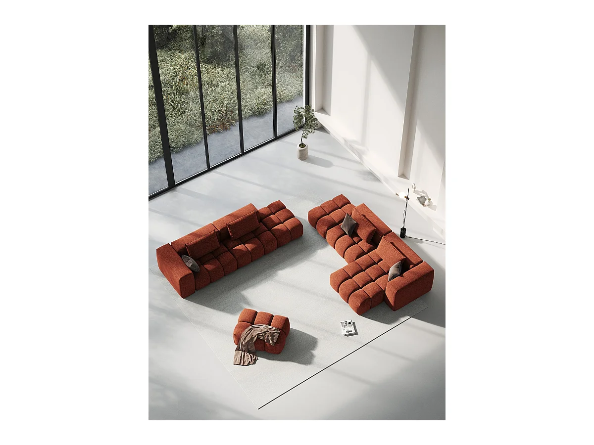CXL by Christian Lacroix - Canapé d'angle droit modulable "Lorella" 4 places en tissu structurel corail - 265x145x70cm
