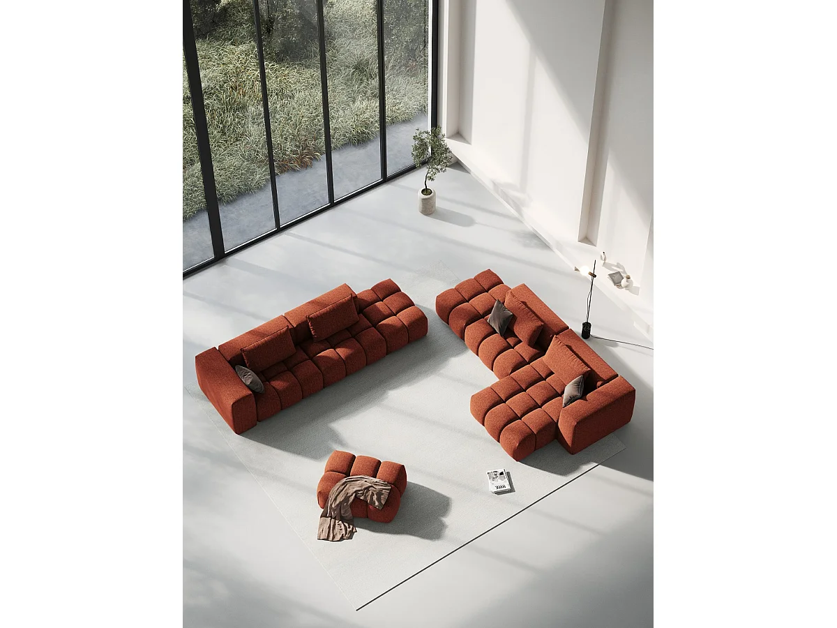 CXL by Christian Lacroix - Canapé d'angle droit modulable "Lorella" 4 places en tissu structurel corail - 265x145x70cm