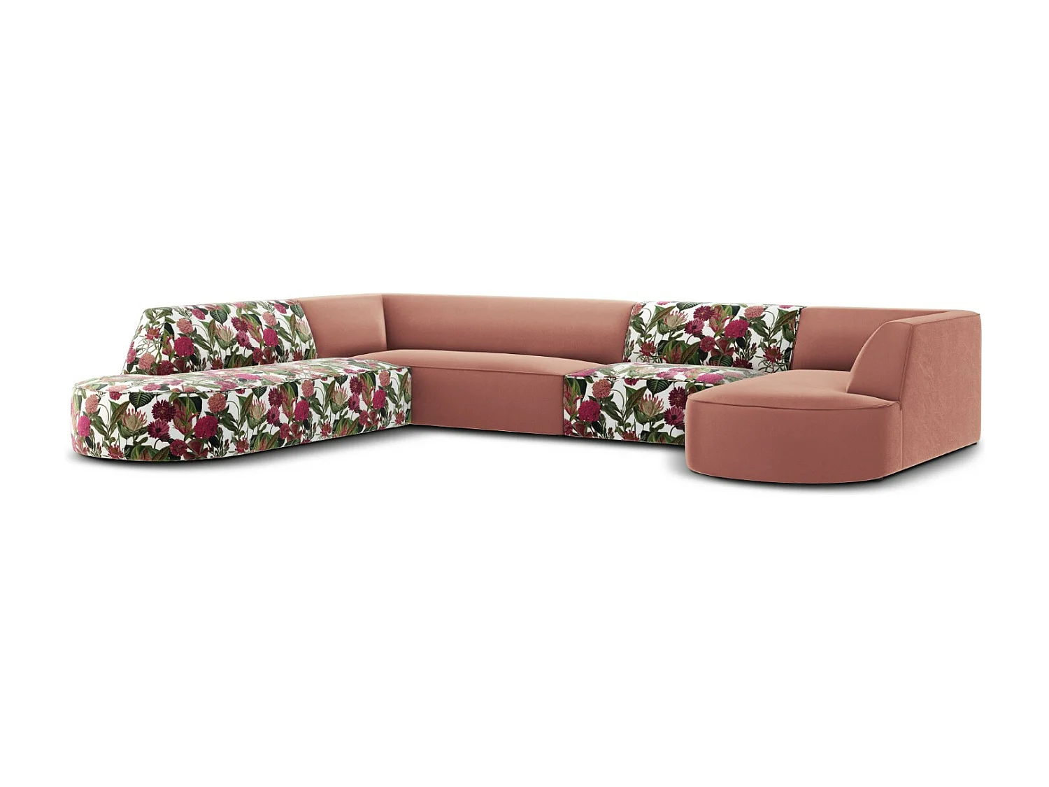 CXL by Christian Lacroix - Divano panoramico sinistro "Charles" 7 posti in velluto motivo di rose da giardino - 366x273x69cm