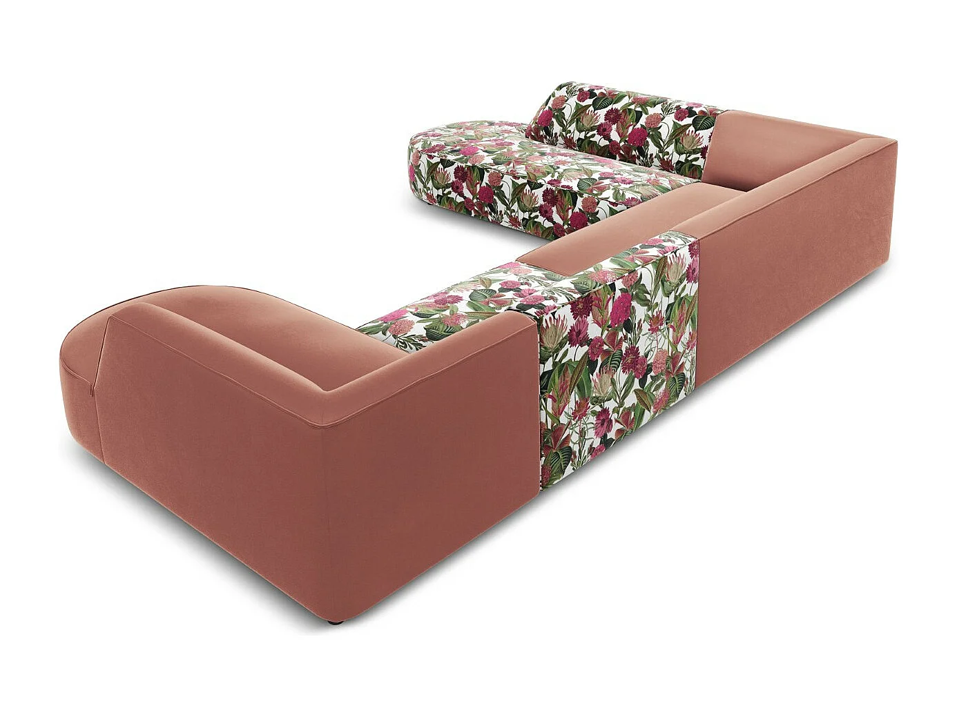 CXL by Christian Lacroix - Divano panoramico sinistro "Charles" 7 posti in velluto motivo di rose da giardino - 366x273x69cm