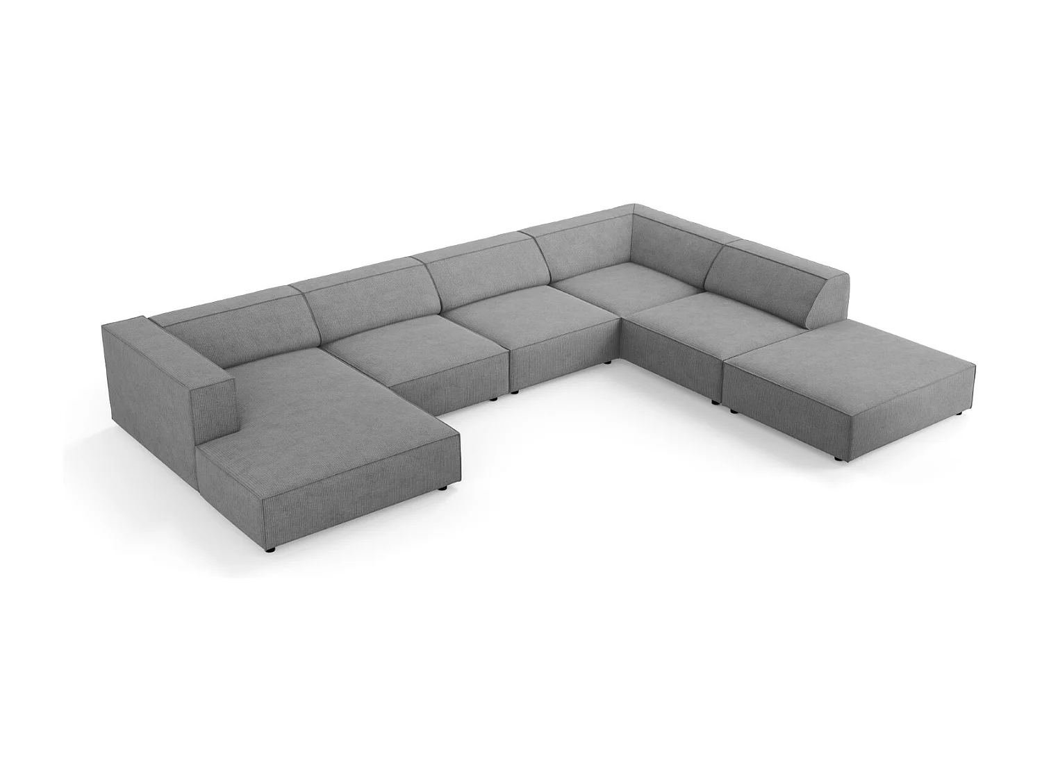 Cosmopolitan Design - 7-Sitzer Panoramasofa rechts "Arendal" aus Chenille-Stoff mit Rippeneffekt dunkelgrau - 364x262x70cm