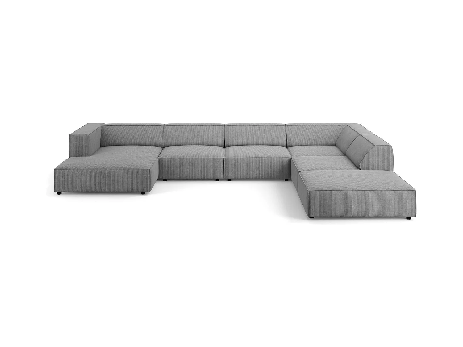 Cosmopolitan Design - Panoramische hoekbank rechts "Arendal" 7 zitplaatsen, Chenille met ribbeleffect, Donkergrijs - 364x262x70cm