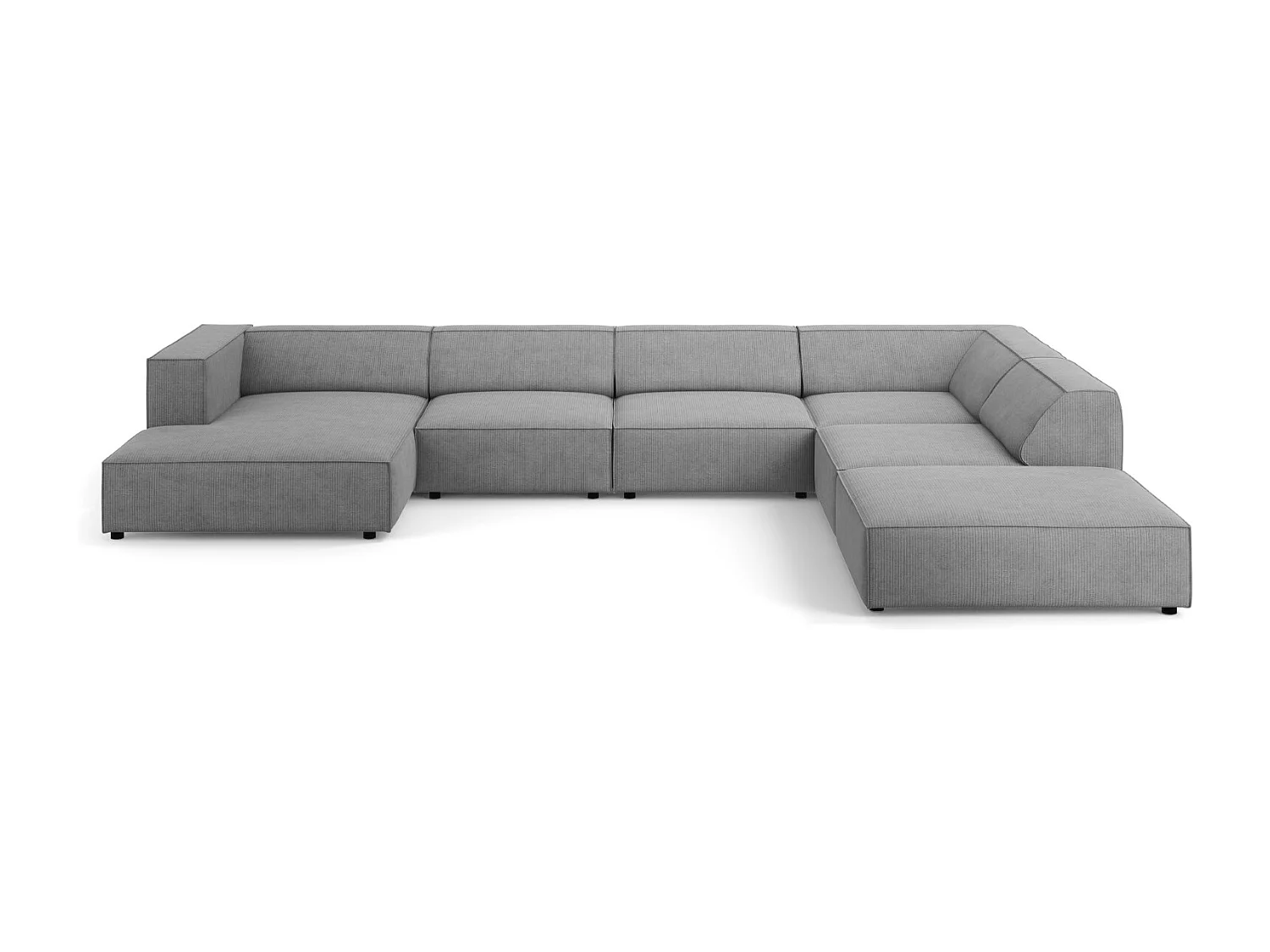 Cosmopolitan Design - Sofá de canto direito panorâmico "Arendal" 7 lugares em tecido chenille com efeito canelado cinza escuro - 364x262x70cm