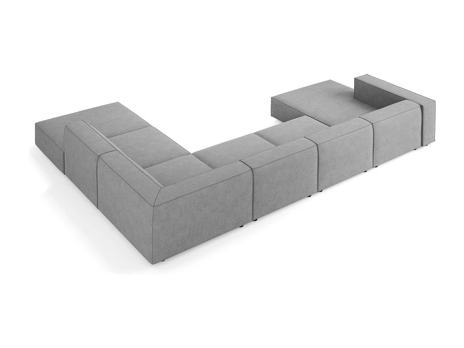 Cosmopolitan Design - Sofá de canto direito panorâmico "Arendal" 7 lugares em tecido chenille com efeito canelado cinza escuro - 364x262x70cm