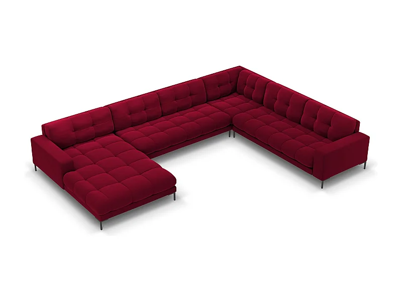 Cosmopolitan Design - Canapé d'angle droit panoramique "Bali" 7 places en velours rouge - 327x256x75cm